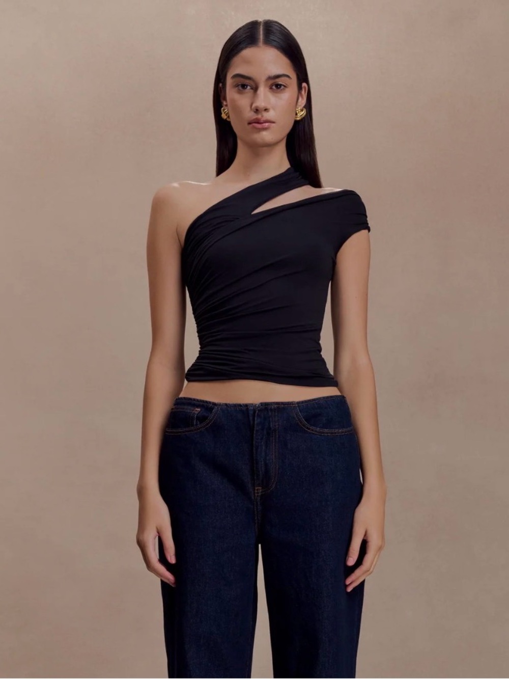 Anna One-Shoulder Model Top - Black / Size XS